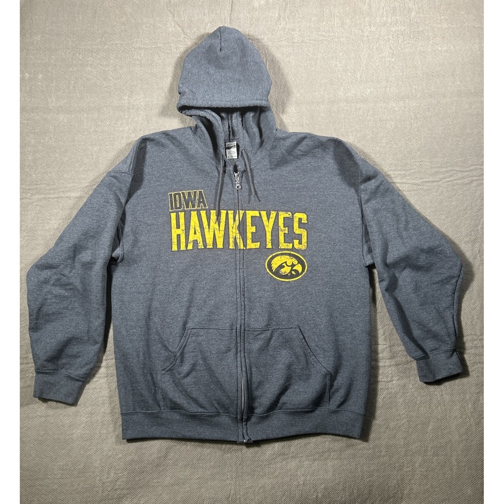 Iowa Hawkeyes Pullover Hoodie Gildan Sweatshirt Gray XL Full Zip Pockets